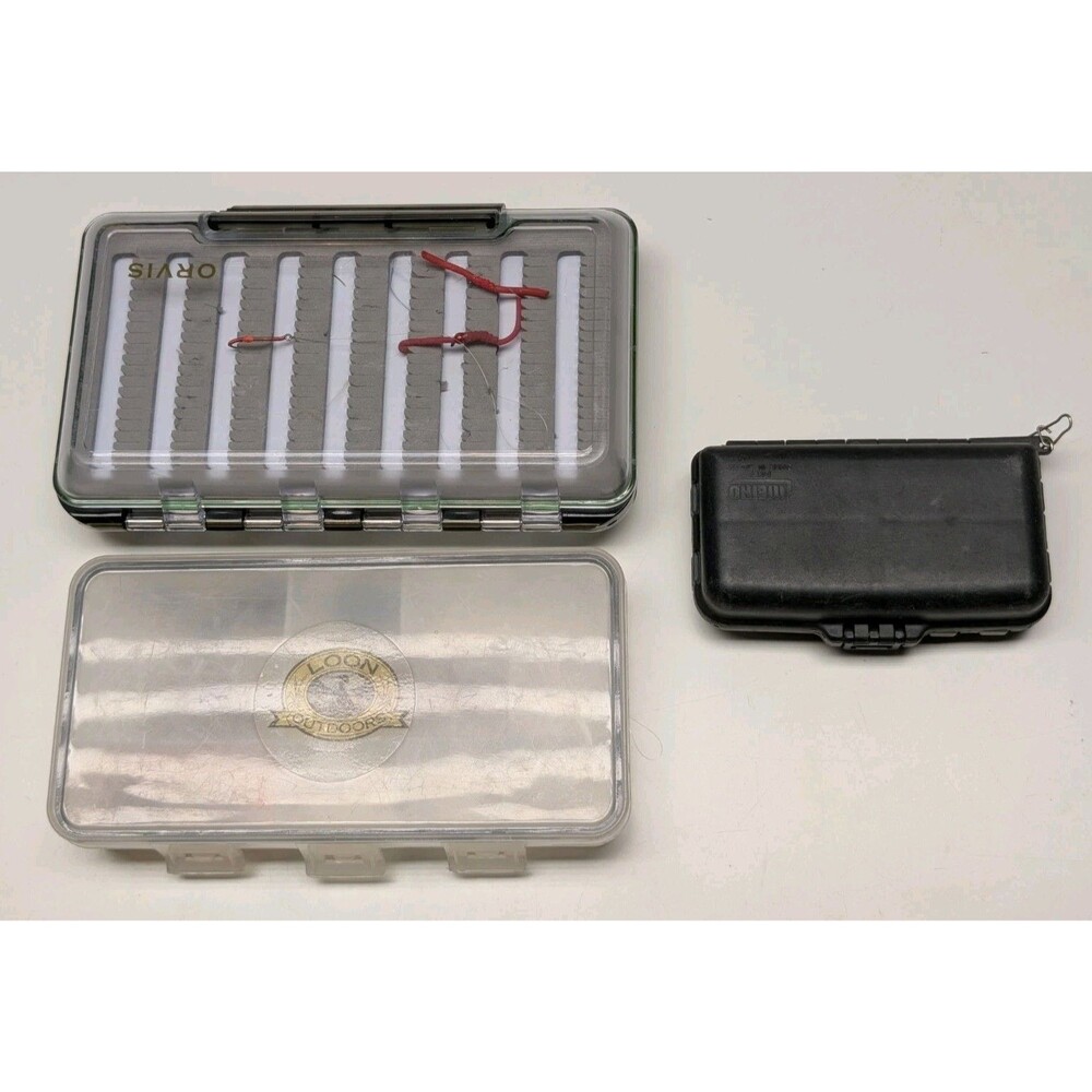 3 Fly Boxes With Lot Of Flies  Fishing check all photos Meiho Loon, Orvis Boxes